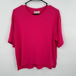 Alexander Jane Hot Pink Ribbed Short Sleeve Crew Neck Top Womens S/M